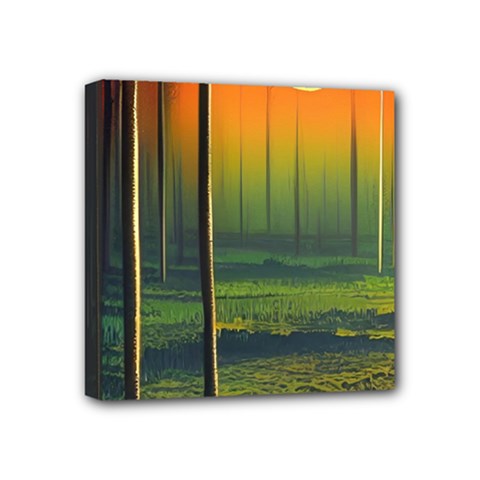 Outdoors Night Moon Full Moon Trees Setting Scene Forest Woods Light Moonlight Nature Wilderness Lan Mini Canvas 4  X 4  (stretched) by Posterlux