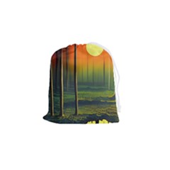 Outdoors Night Moon Full Moon Trees Setting Scene Forest Woods Light Moonlight Nature Wilderness Lan Drawstring Pouch (small) by Posterlux