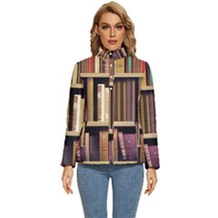 Books Bookshelves Office Fantasy Background Artwork Book Cover Apothecary Book Nook Literature Libra Women s Puffer Bubble Jacket Coat by Posterlux