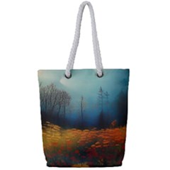 Wildflowers Field Outdoors Clouds Trees Cover Art Storm Mysterious Dream Landscape Full Print Rope Handle Tote (small) by Posterlux