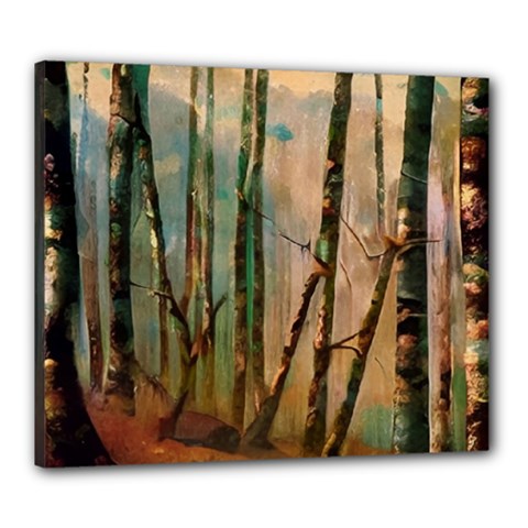 Woodland Woods Forest Trees Nature Outdoors Mist Moon Background Artwork Book Canvas 24  X 20  (stretched) by Posterlux