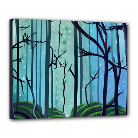 Nature Outdoors Night Trees Scene Forest Woods Light Moonlight Wilderness Stars Canvas 20  X 16  (stretched) by Posterlux