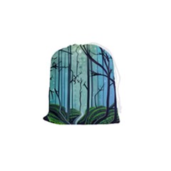 Nature Outdoors Night Trees Scene Forest Woods Light Moonlight Wilderness Stars Drawstring Pouch (small) by Posterlux