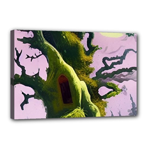 Outdoors Night Full Moon Setting Scene Woods Light Moonlight Nature Wilderness Landscape Canvas 18  X 12  (stretched) by Posterlux