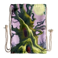 Outdoors Night Full Moon Setting Scene Woods Light Moonlight Nature Wilderness Landscape Drawstring Bag (large) by Posterlux