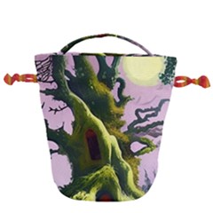 Outdoors Night Full Moon Setting Scene Woods Light Moonlight Nature Wilderness Landscape Drawstring Bucket Bag by Posterlux