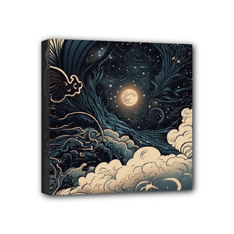 Starry Sky Moon Space Cosmic Galaxy Nature Art Clouds Art Nouveau Abstract Mini Canvas 4  X 4  (stretched) by Posterlux