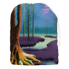 Artwork Outdoors Night Trees Setting Scene Forest Woods Light Moonlight Nature Drawstring Pouch (3xl) by Posterlux