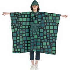 Squares Cubism Geometric Background Women s Hooded Rain Ponchos by Maspions