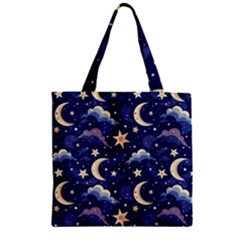 Night Moon Seamless Zipper Grocery Tote Bag by Maspions