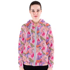Pink Glowing Flowers Women s Zipper Hoodie by Sparkle