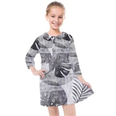Vintage Retro Boho Background Leaves Botanical Kids  Quarter Sleeve Shirt Dress by Maspions
