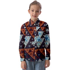 Fractal Triangle Geometric Abstract Pattern Kids  Long Sleeve Shirt by Cemarart