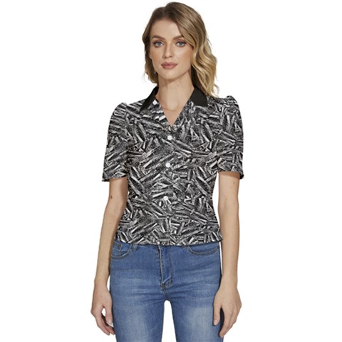 Monochrome Mirage Puffed Short Sleeve Button Up Jacket by dflcprintsclothing