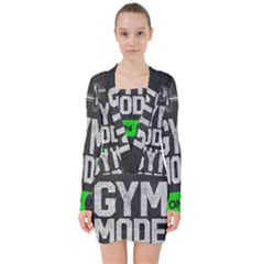 Gym Mode V-neck Bodycon Long Sleeve Dress by Store67