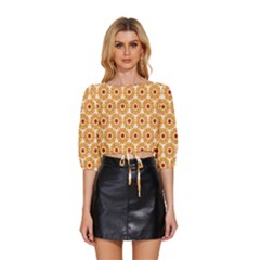 Pattern Shape Design Art Drawing Mid Sleeve Drawstring Hem Top by Maspions