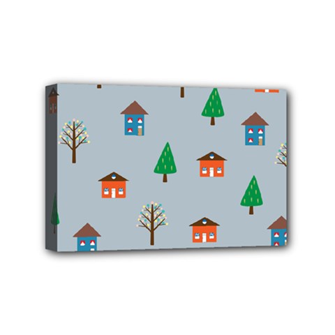 House Trees Pattern Background Mini Canvas 6  X 4  (stretched) by Maspions