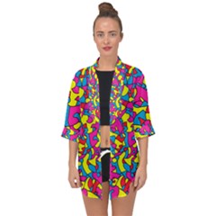 Colorful-graffiti-pattern-blue-background Open Front Chiffon Kimono by designsbymallika