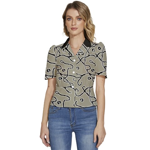Sketchy Abstract Artistic Print Design Puffed Short Sleeve Button Up Jacket by dflcprintsclothing