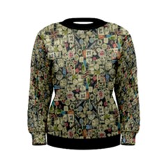 Sticker Collage Motif Pattern Black Backgrond Women s Sweatshirt by dflcprintsclothing