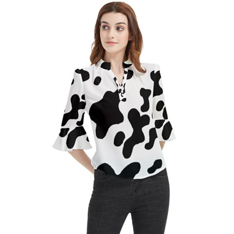 Cow Pattern Loose Horn Sleeve Chiffon Blouse by Ket1n9
