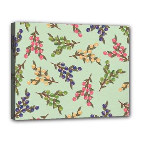 Berries Flowers Pattern Print Canvas 14  X 11  (stretched) by Maspions
