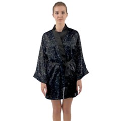 Midnight Blossom Elegance Black Backgrond Long Sleeve Satin Kimono by dflcprintsclothing