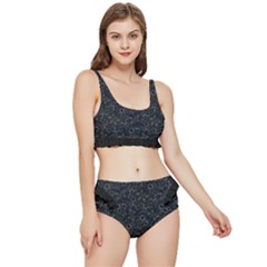 Midnight Blossom Elegance Black Backgrond Frilly Bikini Set by dflcprintsclothing