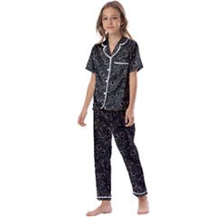 Midnight Blossom Elegance Black Backgrond Kids  Satin Short Sleeve Pajamas Set by dflcprintsclothing