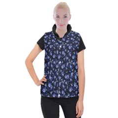 Stylized Floral Intricate Pattern Design Black Backgrond Women s Button Up Vest by dflcprintsclothing