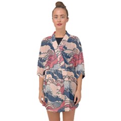 Waves Ocean Sea Water Pattern Rough Seas Digital Art Nature Nautical Half Sleeve Chiffon Kimono by Bedest