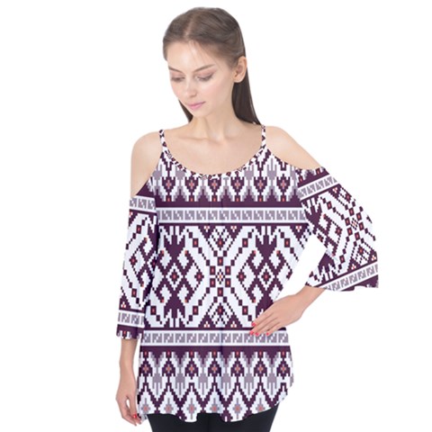 Illustration Ukrainian Folk Seamless Pattern Ornament Flutter Sleeve T-shirt  by Proyonanggan