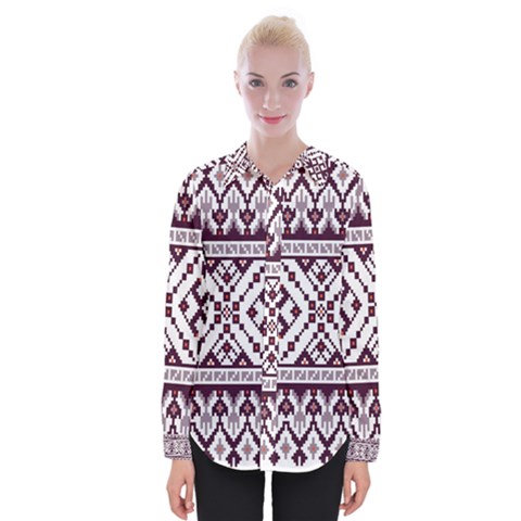 Illustration Ukrainian Folk Seamless Pattern Ornament Womens Long Sleeve Shirt by Proyonanggan