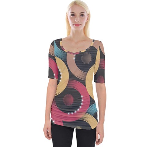 Circle Colorful Shine Line Pattern Geometric Wide Neckline T-shirt by Proyonanggan