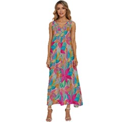 Carm Leaves  V-neck Sleeveless Loose Fit Overalls by charmflower