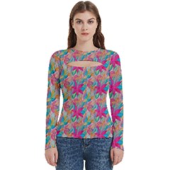 Carm Leaves  Women s Cut Out Long Sleeve T-shirt by charmflower