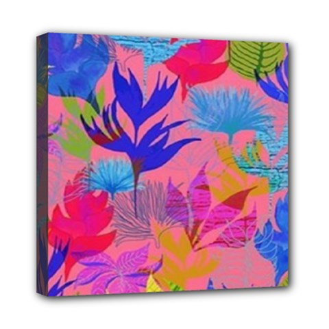Pink And Blue Floral Mini Canvas 8  X 8  (stretched) by Sparkle