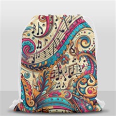 Paisley Print Musical Notes Drawstring Bag (small) by RiverRootz
