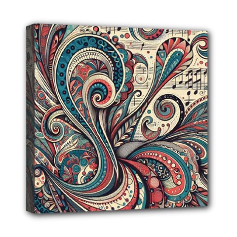 Paisley Print Musical Notes6 Mini Canvas 8  X 8  (stretched) by RiverRootz