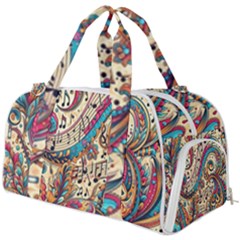 Paisley Print Musical Notes Burner Gym Duffle Bag by RiverRootz
