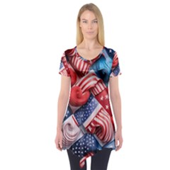 Us Presidential Election Colorful Vibrant Pattern Design  Short Sleeve Tunic  by dflcprintsclothing