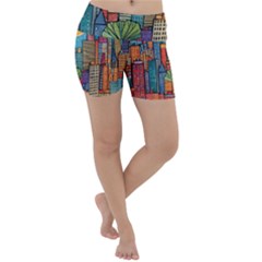 City New York Nyc Skyscraper Skyline Downtown Night Business Urban Travel Landmark Building Architec Lightweight Velour Yoga Shorts by Posterlux