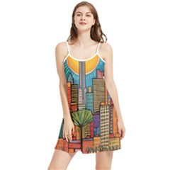 City New York Nyc Skyscraper Skyline Downtown Night Business Urban Travel Landmark Building Architec Summer Frill Dress by Posterlux