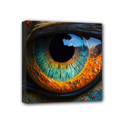 Eye Bird Feathers Vibrant Mini Canvas 4  X 4  (stretched) by Hannah976