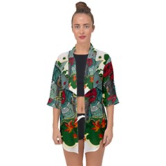 Armor Japan Maple Leaves Samurai Mask Cut Open Front Chiffon Kimono by Ndabl3x