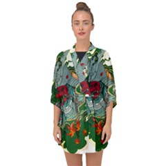 Armor Japan Maple Leaves Samurai Mask Cut Half Sleeve Chiffon Kimono by Ndabl3x