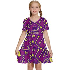 Background Doodles Math Kids  Short Sleeve Tiered Mini Dress by Bedest
