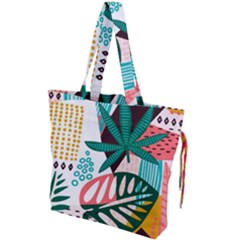 Abstract Seamless Pattern With Tropical Leaves Drawstring Tote Bag by Hannah976