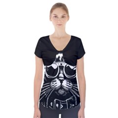 Schwarz Katze Punk Short Sleeve Front Detail Top by 2607694c