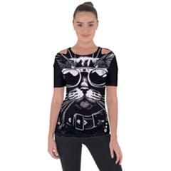 Schwarz Katze Punk Shoulder Cut Out Short Sleeve Top by 2607694c